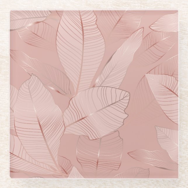 Posavasos De Vidrio Banana, hojas de palma: cobre brillante. (Anverso)