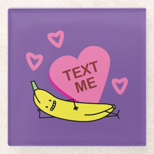 Posavasos De Vidrio Banana Texto Me Valentine sonriendo echado (Anverso)