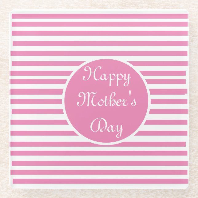 Posavasos De Vidrio Banda rosa y blanca (Anverso)