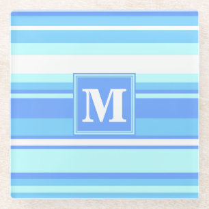 Posavasos De Vidrio Bandas azules del cielo monogramo