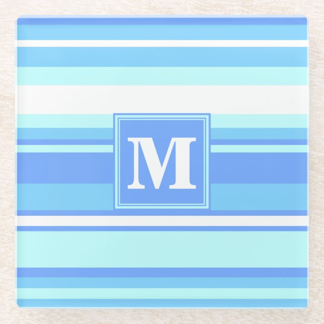 Posavasos De Vidrio Bandas azules del cielo monogramo (Anverso)