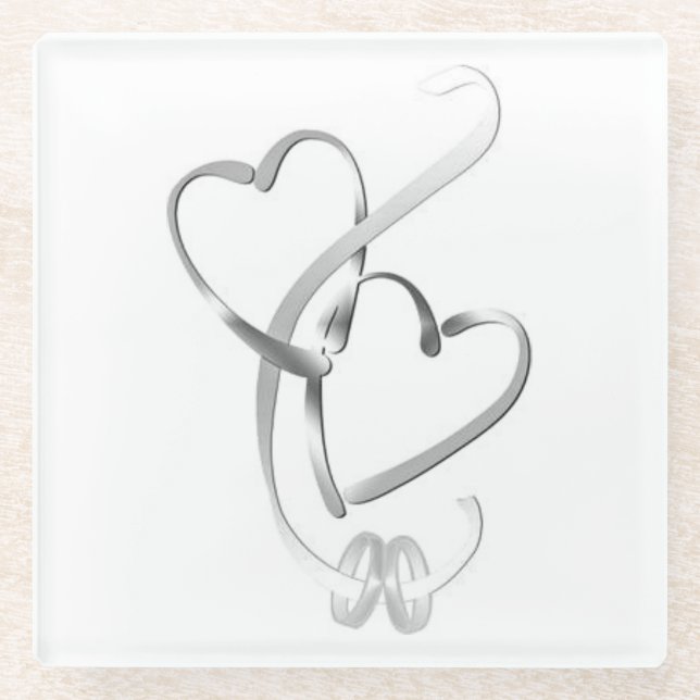 POSAVASOS DE VIDRIO "BANDAS BODAS CON CORAZÓN" (Anverso)