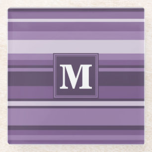 Posavasos De Vidrio Bandas de lavanda monogramo