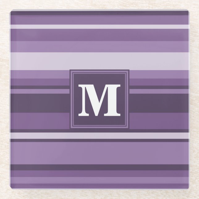 Posavasos De Vidrio Bandas de lavanda monogramo (Anverso)