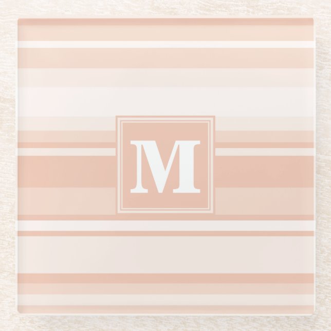 Posavasos De Vidrio Bandas de melocotón monograma (Anverso)