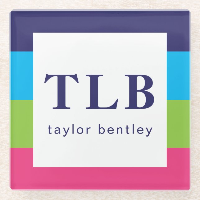 Posavasos De Vidrio Bandas de Rugby Brillantes Monogramadas Máster de  (Anverso)