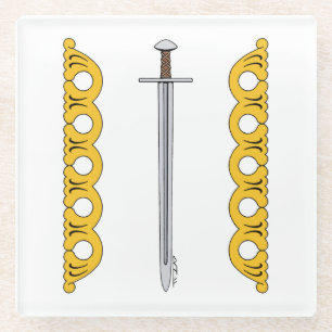 Posavasos De Vidrio Bandas decorativas y espadas medievales normandas