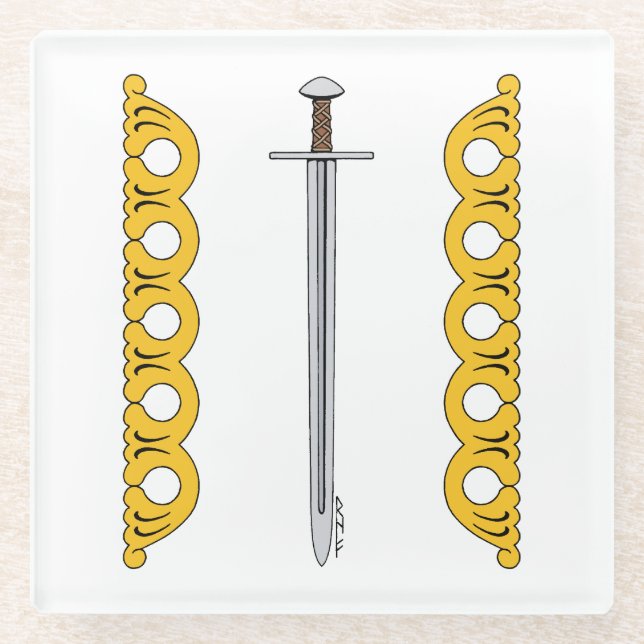 Posavasos De Vidrio Bandas decorativas y espadas medievales normandas (Anverso)