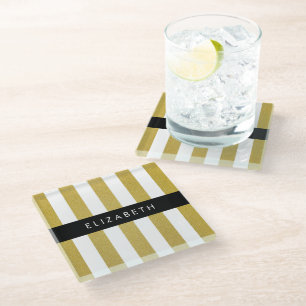 Posavasos De Vidrio Bandas doradas, Patrón rayado, Líneas, Su Nombre