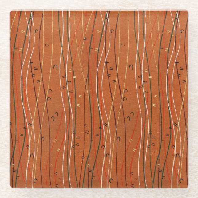 Posavasos De Vidrio Bandas rojas onduladas: arte abstracto japonés mod (Anverso)