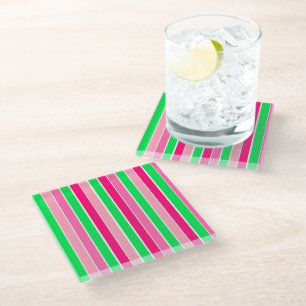 Posavasos De Vidrio Bandas rojas y verdes audaces