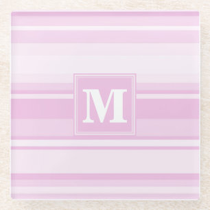 Posavasos De Vidrio Bandas rosadas para bebés monogramo