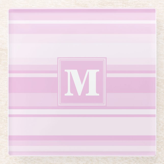 Posavasos De Vidrio Bandas rosadas para bebés monogramo (Anverso)