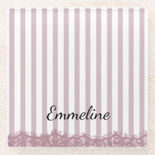 Posavasos De Vidrio Bandas rosas y encaje