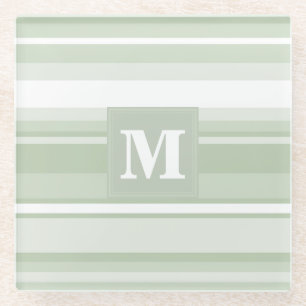 Posavasos De Vidrio Bandas verde pálido monograma