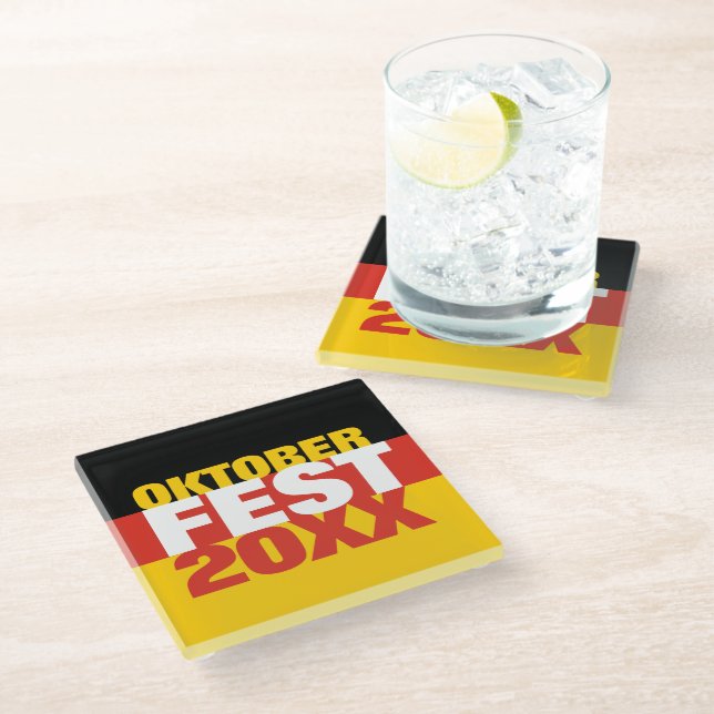 Posavasos De Vidrio Bandera alemana del Oktoberfest Octoberfest (Angular)