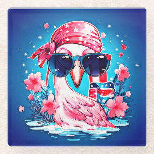 Posavasos De Vidrio Bandera Americana con caricatura de flamenco-69681