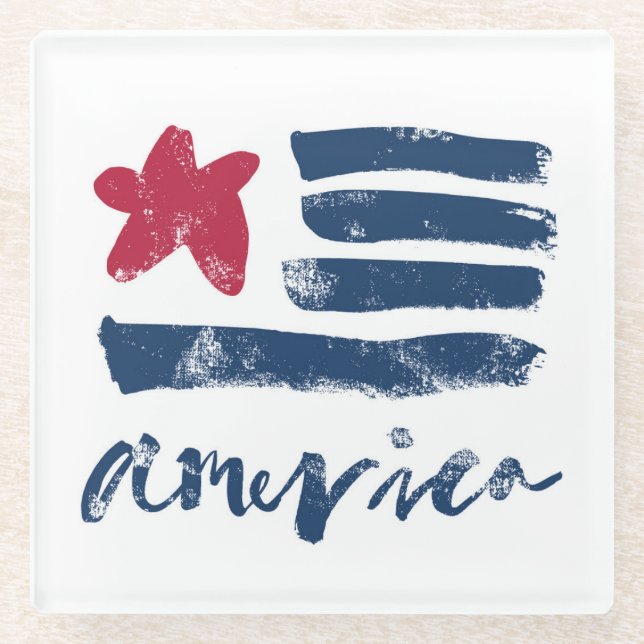 Posavasos De Vidrio Bandera americana Paintstrokes (Anverso)