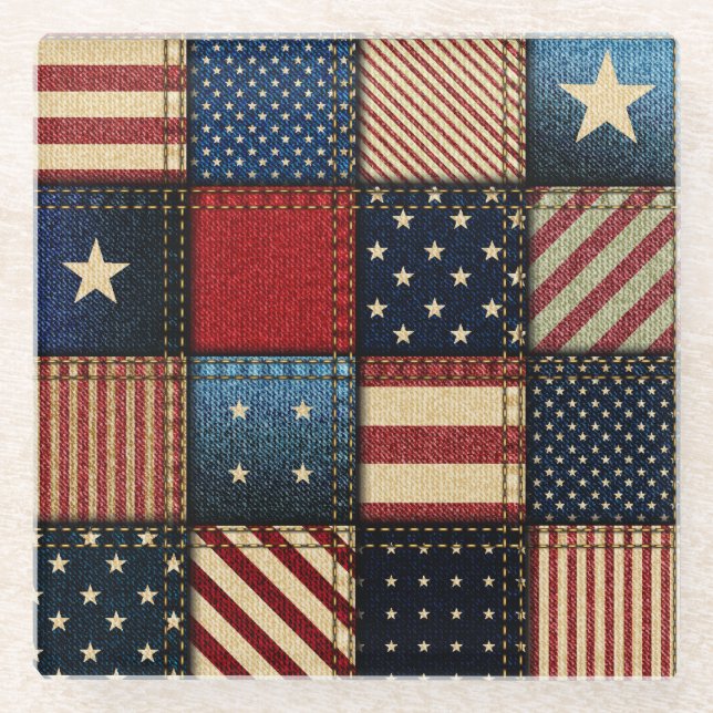Posavasos De Vidrio Bandera Americana, Patrón sin problemas. (Anverso)