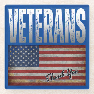 POSAVASOS DE VIDRIO BANDERA AMERICANA VETERANOS GRACIAS 4 DE JULIO