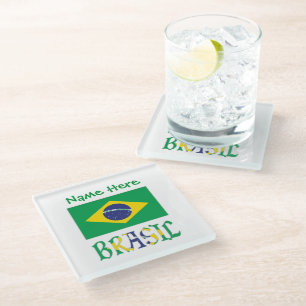 Posavasos De Vidrio Bandera Brasil Nombre Personalizado Brasil