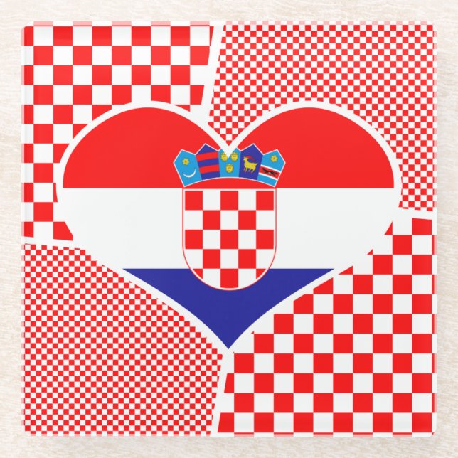 Posavasos De Vidrio Bandera croata en el corazón (Anverso)