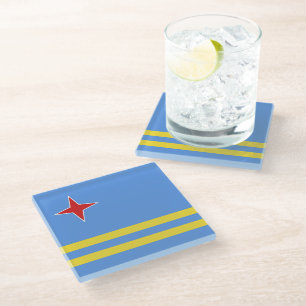 Posavasos De Vidrio Bandera de Aruba