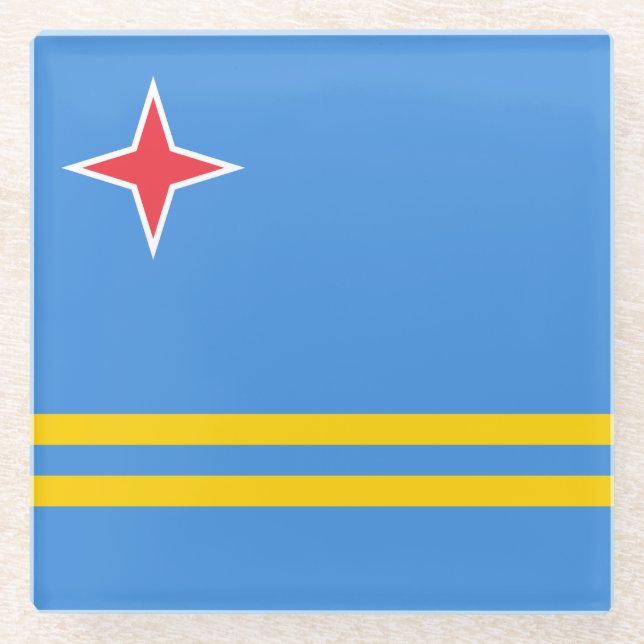 Posavasos De Vidrio Bandera de Aruba Patriótica (Anverso)