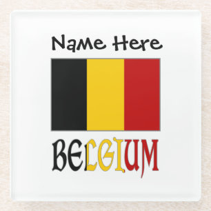 Posavasos De Vidrio Bandera de Bélgica y personalizada 