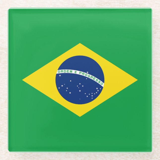 Posavasos De Vidrio Bandera de Brasil Patriótica (Anverso)