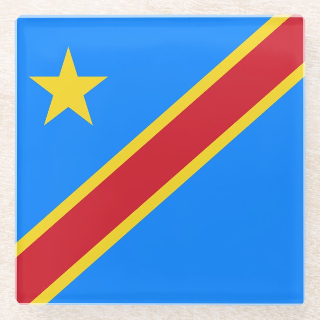 Posavasos De Vidrio Bandera de Congo Kinshasa (Anverso)