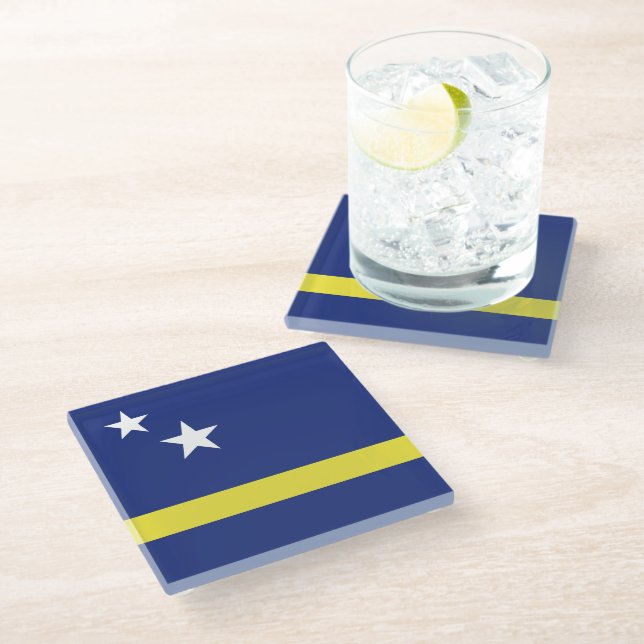 Posavasos De Vidrio Bandera de Curazao (Angular)