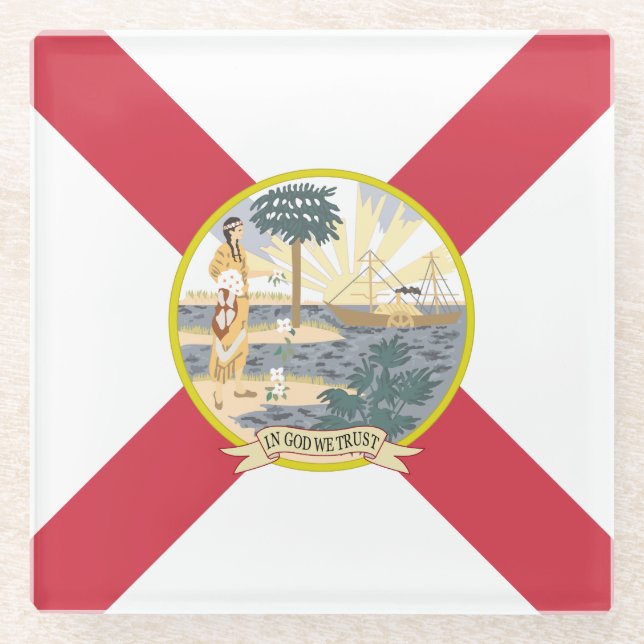 Posavasos De Vidrio Bandera de Florida: El estado del sol de los marfi (Anverso)