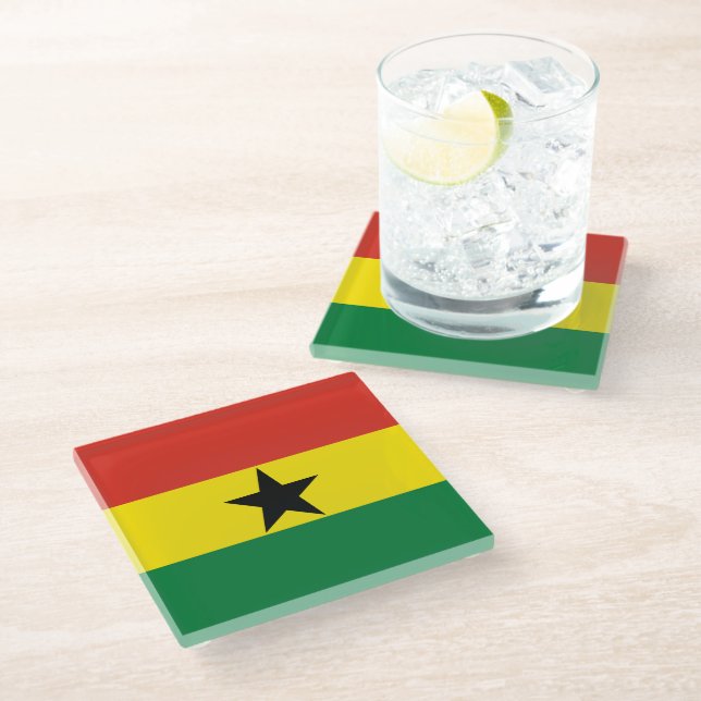 Posavasos De Vidrio Bandera de Ghana (Angular)