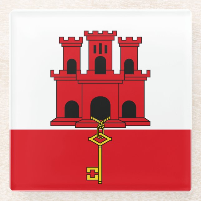Posavasos De Vidrio Bandera de Gibraltar (Anverso)