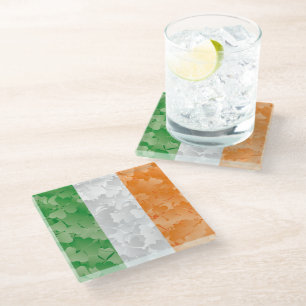 Posavasos De Vidrio Bandera de Irlanda con un patrón de shamrock