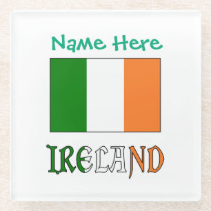 Posavasos De Vidrio Bandera de Irlanda Personalizada Patrimonio