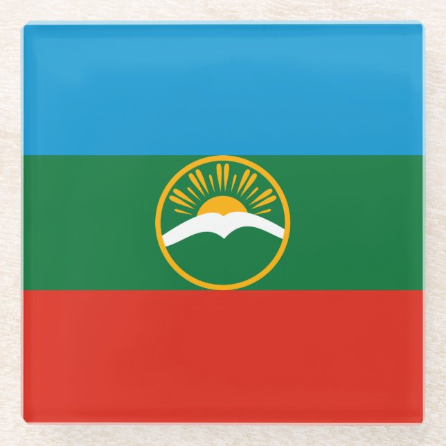 Posavasos De Vidrio Bandera de Karachay Cherkessia (Anverso)