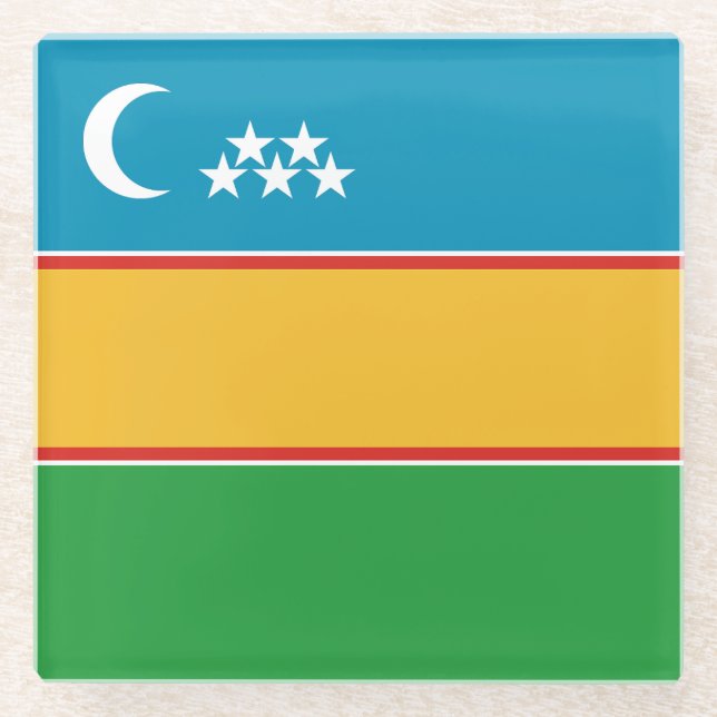Posavasos De Vidrio Bandera de Karakalpakstan (Anverso)