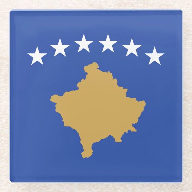 Posavasos De Vidrio Bandera de Kosovo (Anverso)