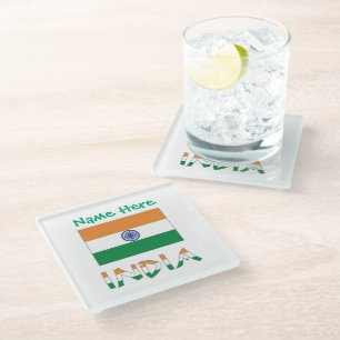 Posavasos De Vidrio Bandera de la India personalizada