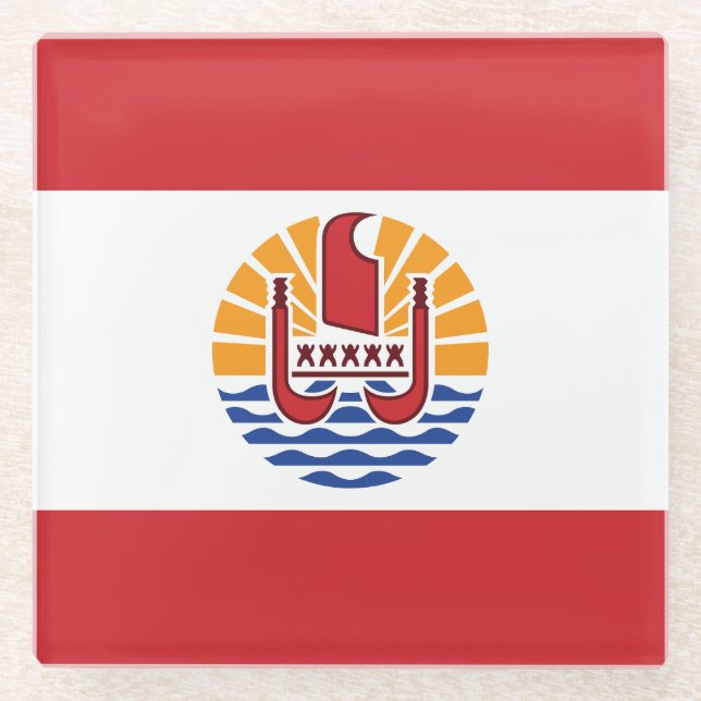 Posavasos De Vidrio Bandera de la Polinesia Francesa (Anverso)
