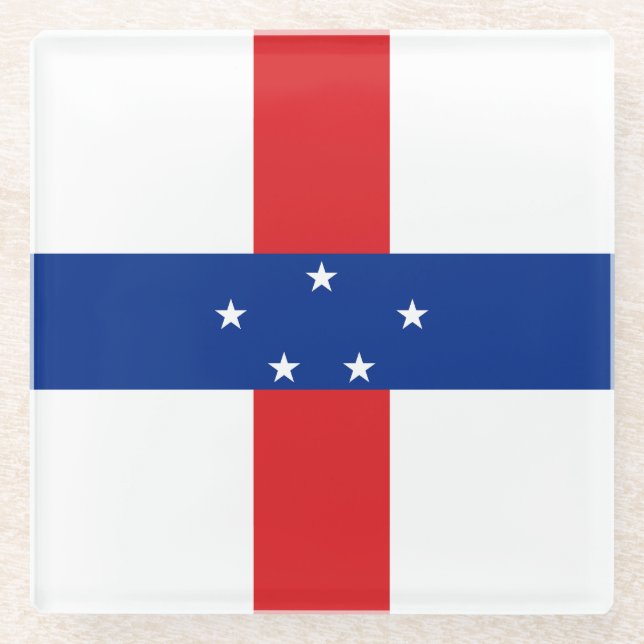 Posavasos De Vidrio Bandera de las Antillas Neerlandesas (Anverso)