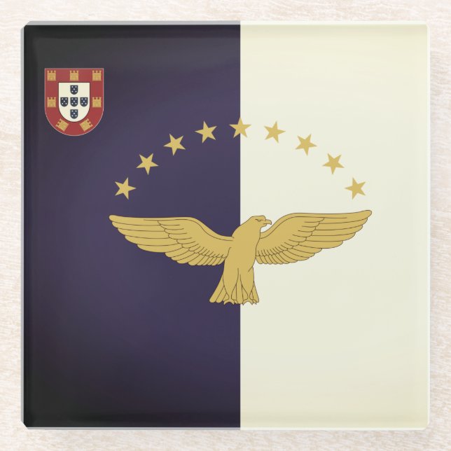 Posavasos De Vidrio Bandera de las Azores, Portugal (Anverso)