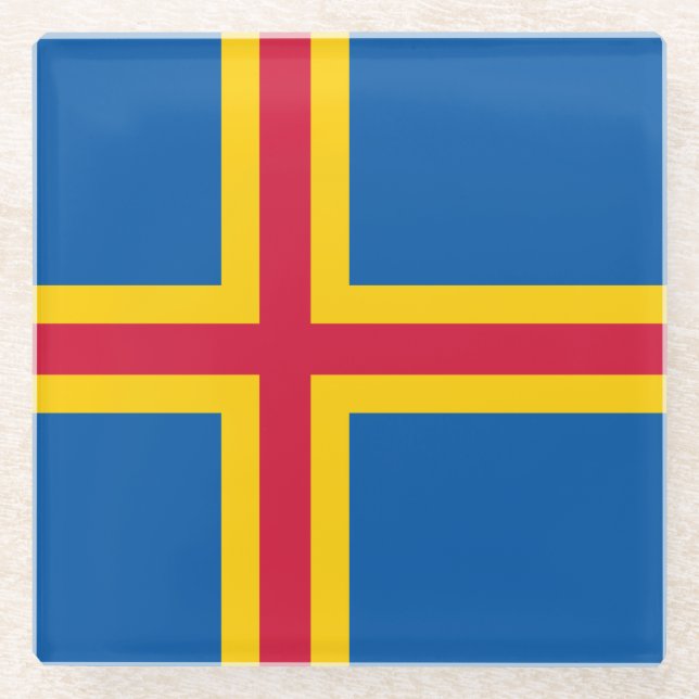 Posavasos De Vidrio Bandera de las Islas Åland (Anverso)