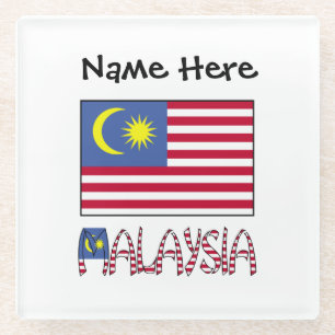 Posavasos De Vidrio Bandera de Malasia Personalización Negra