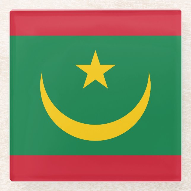 Posavasos De Vidrio Bandera de Mauritania (Anverso)