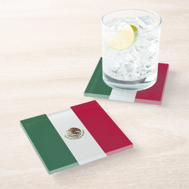 Posavasos De Vidrio Bandera de México (Angular)