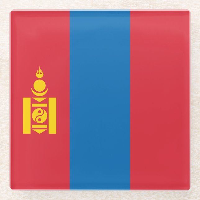 Posavasos De Vidrio Bandera de Mongolia (Anverso)