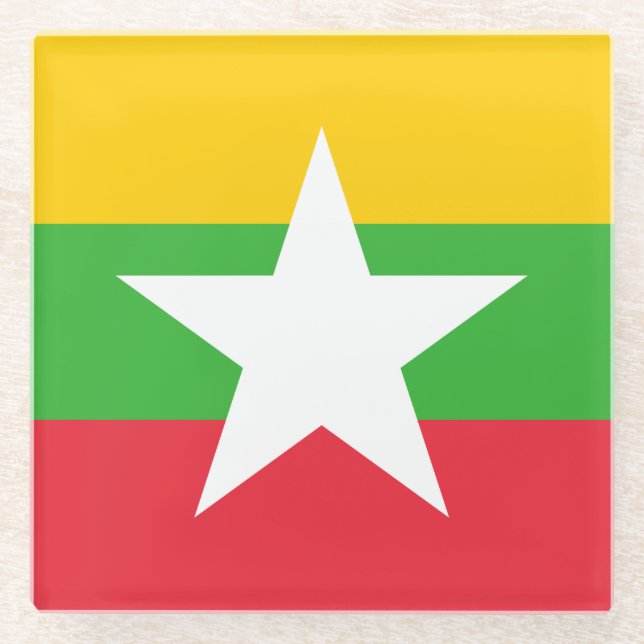 Posavasos De Vidrio Bandera de Myanmar (Anverso)